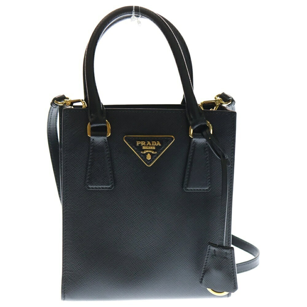 PRADA Saffiano Bag Tote Shoulder Black Leather